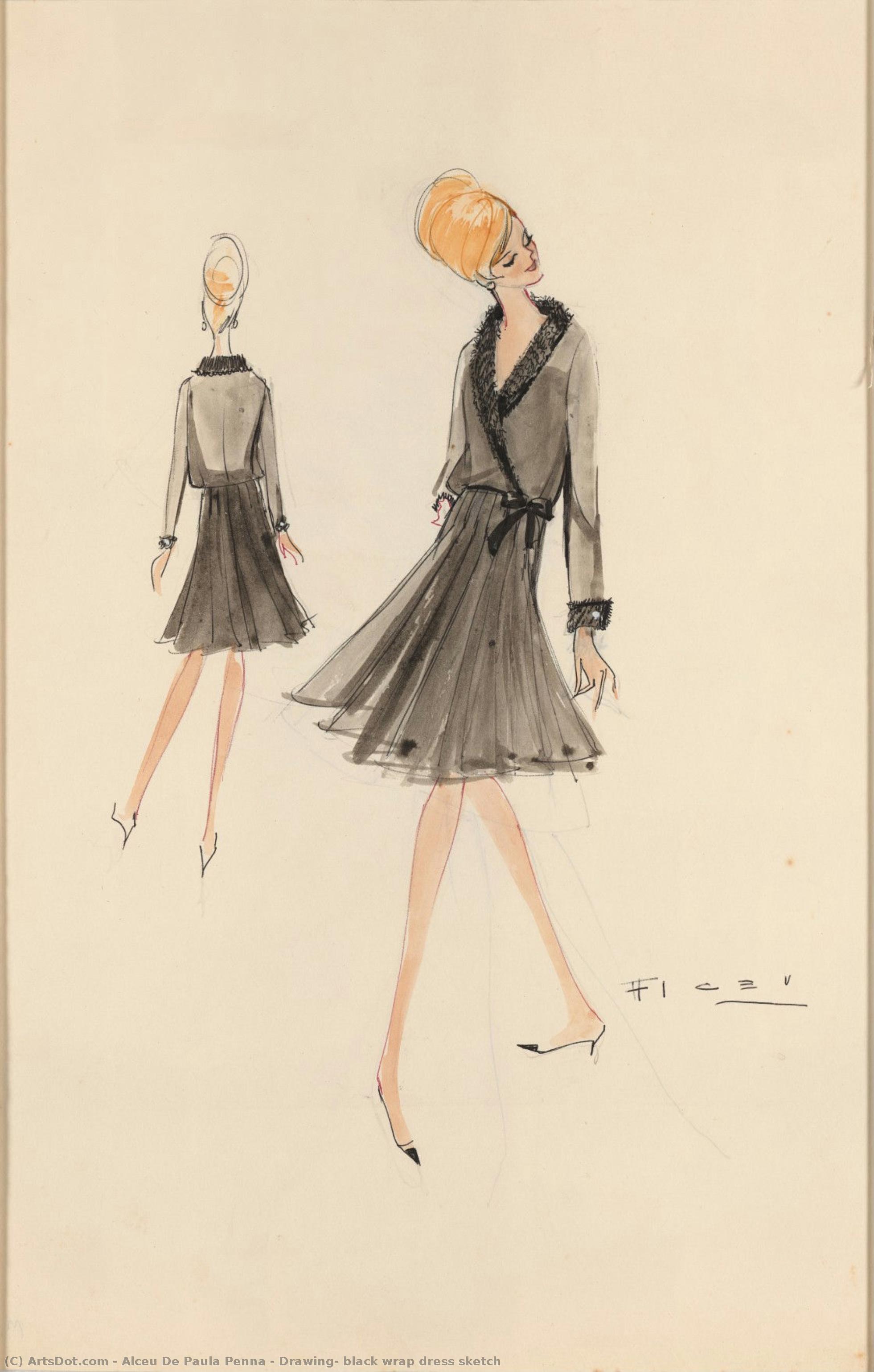 Drawing, Black Wrap Dress Sketch — Alceu De Paula Penna