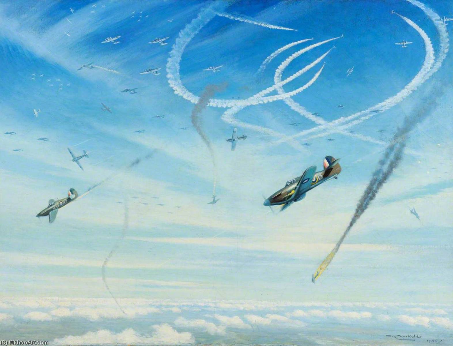 Battle Of Britain Hurricanes Being Pursued By Escorting Bf 109s — Roy Anthony Nockolds