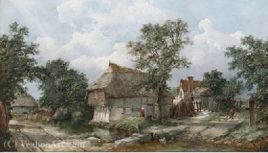 Figures Before A Cottage, — John James Wilson