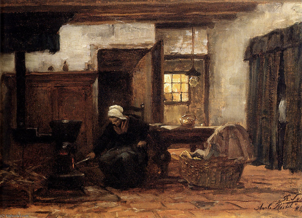 Philip Lodewijk Jacob Lighting The Stove — Philippe Lodowyck Jacob Sadee