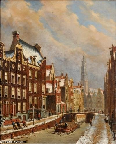 Winter Scene In Amsterdam With Zuide Kirk In The Distance — Oene Romkes De Jongh