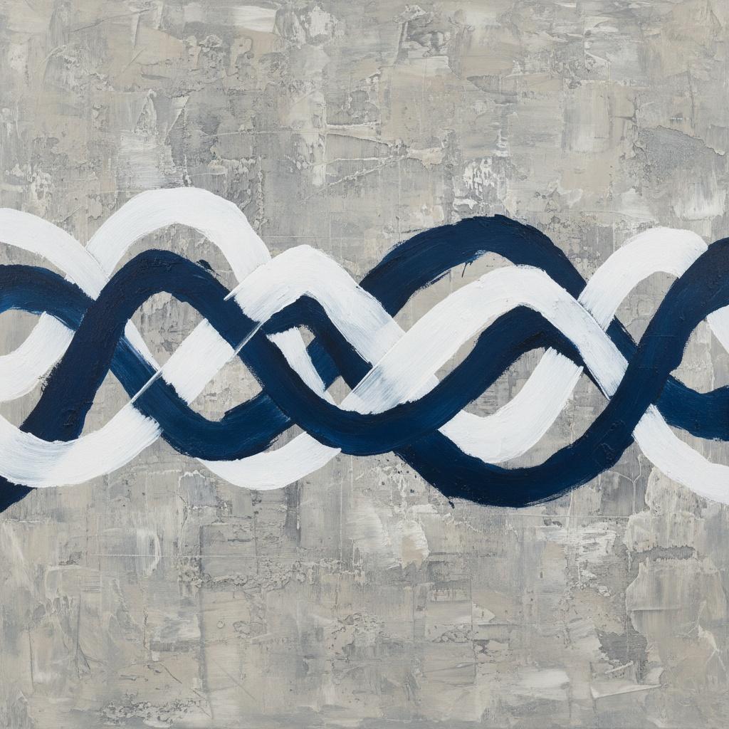 Rhythmic Oscillations In Navy And White Upon A Weathered Monolithic Plane — Laurent Fabre