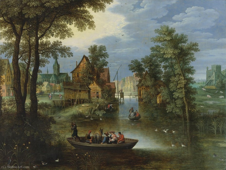 River Landscape With The Flight Into Egypt — Maerten Ryckaert