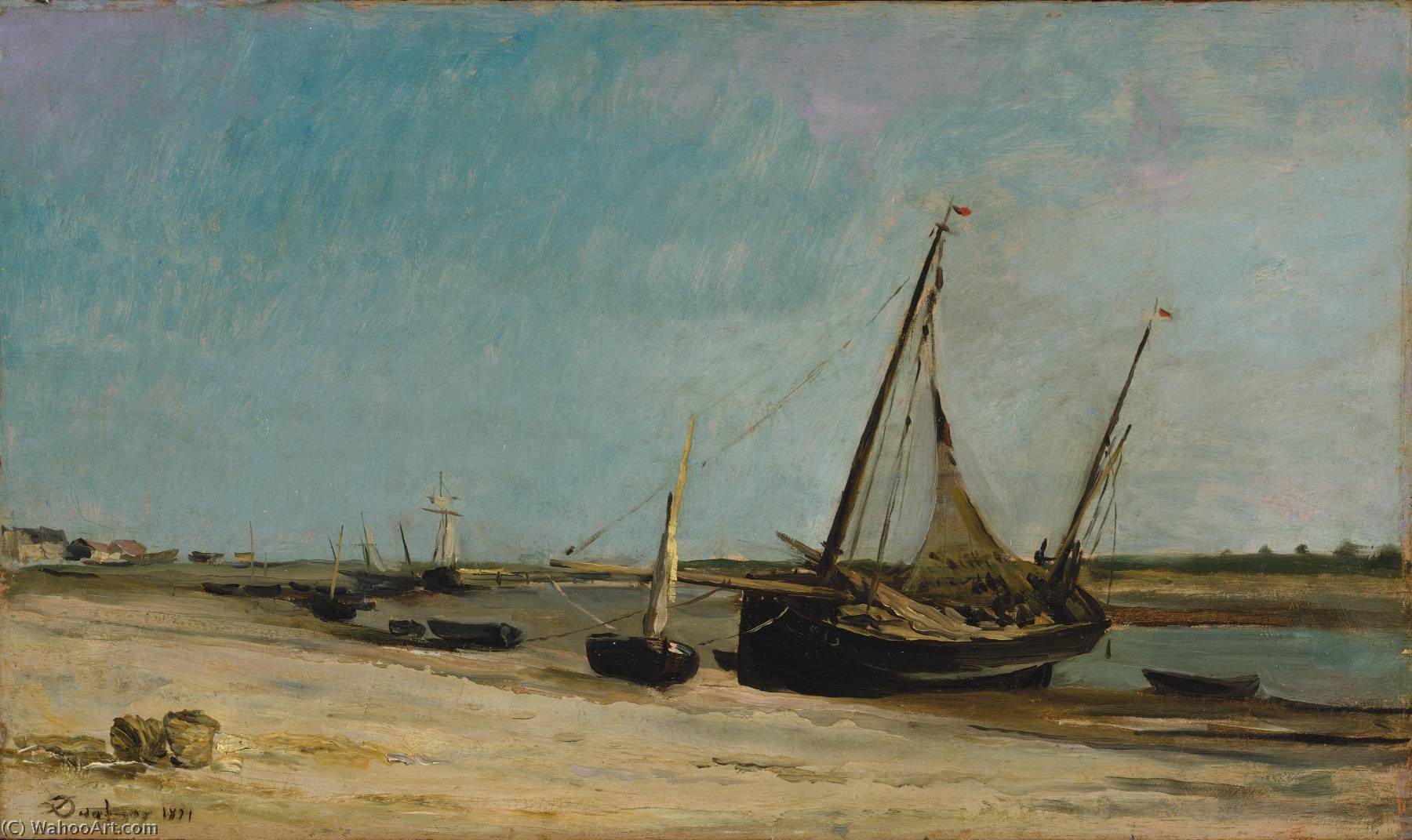Boats On The Seacoast At Étaples — Charles-françois Daubigny