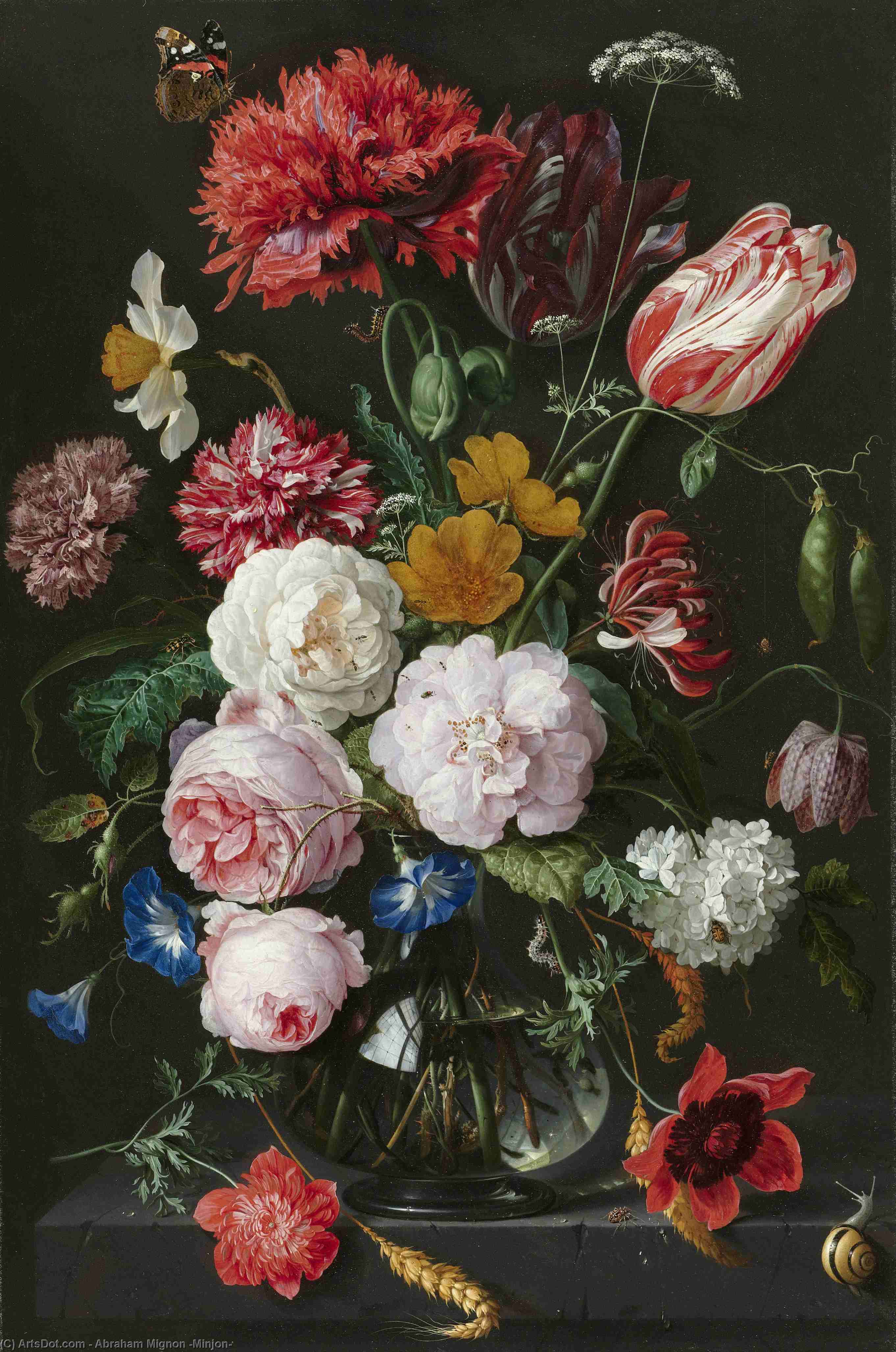 Still Life With Flowers In A Glass Vase — Abraham Mignon (minjon)