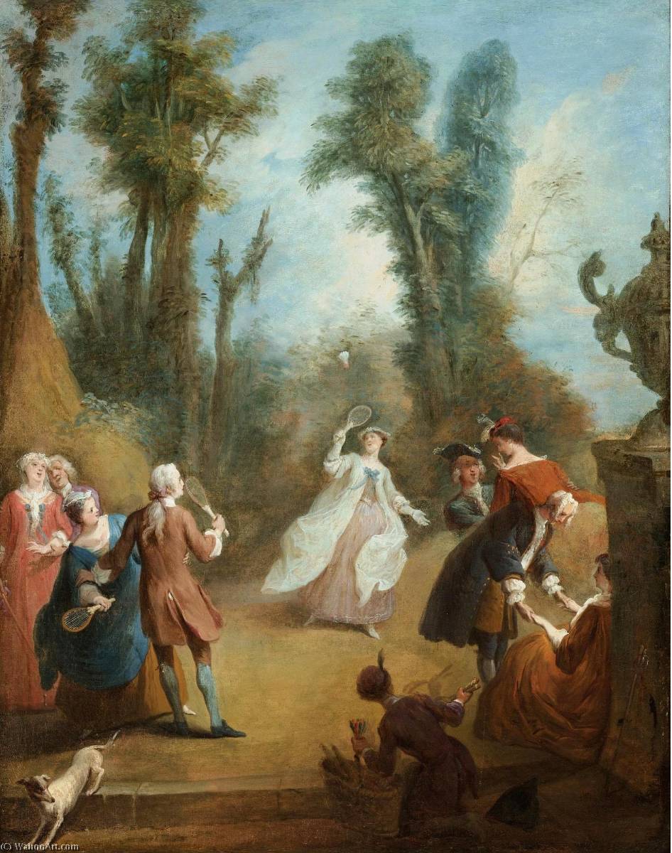 Elegant Figures Playing Shuttlecock In A Park — Pierre Antoine Quillard
