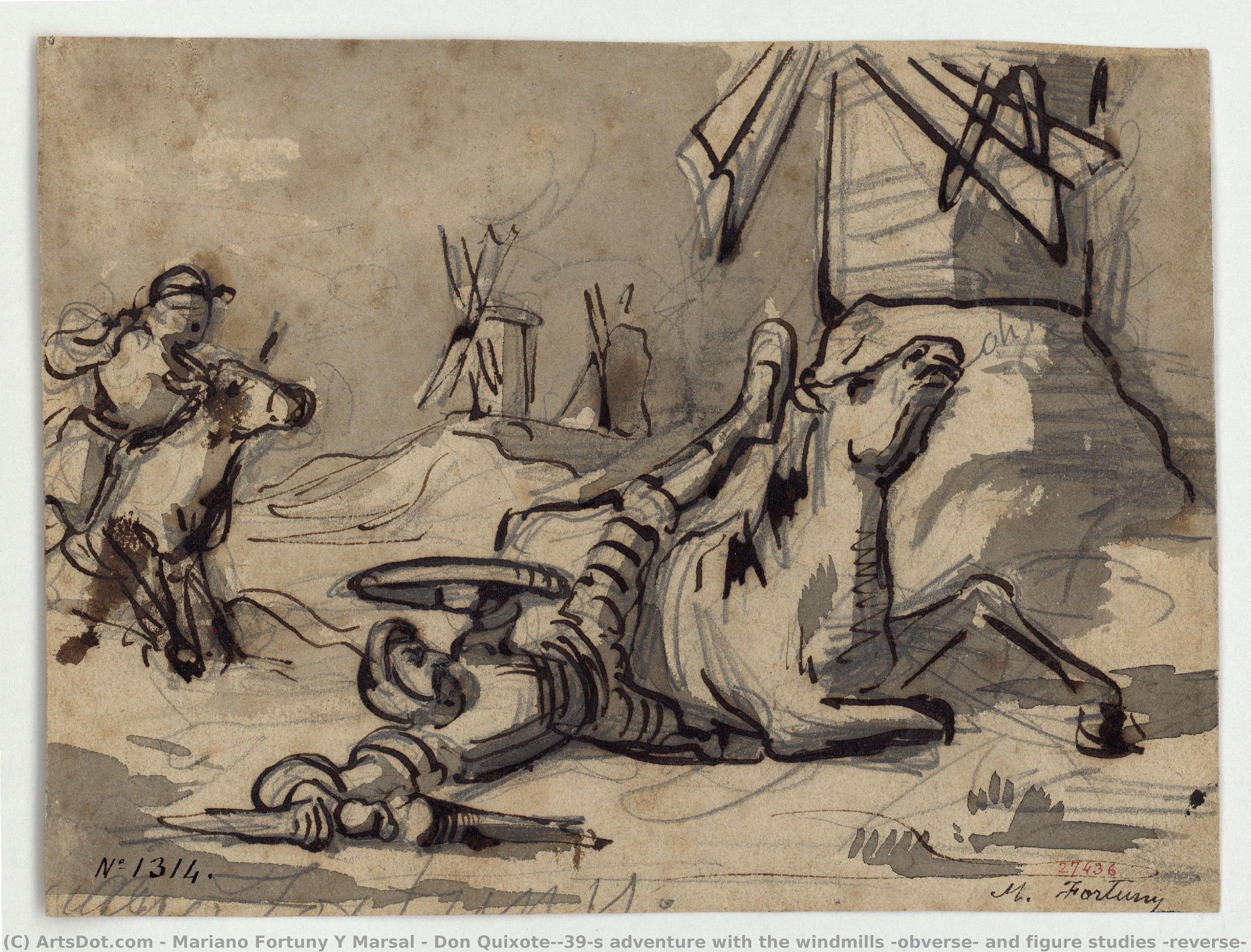 Don Quixote's Adventure With The Windmills (obverse) And Figure Studies (reverse) — マリアノ・フォルトゥニ・イ・マルサル