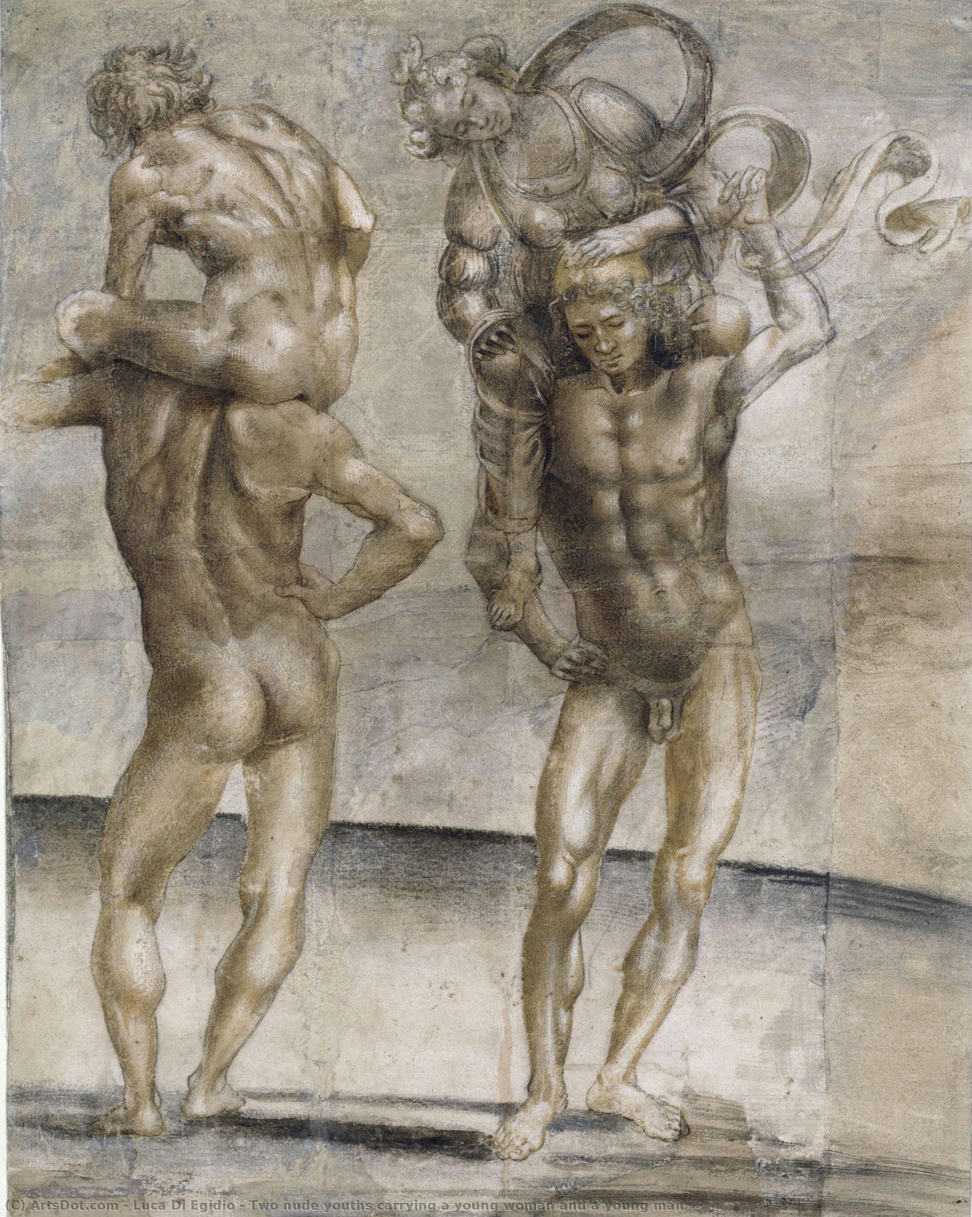 Two Nude Youths Carrying A Young Woman And A Young Man — Luca Di Egidio