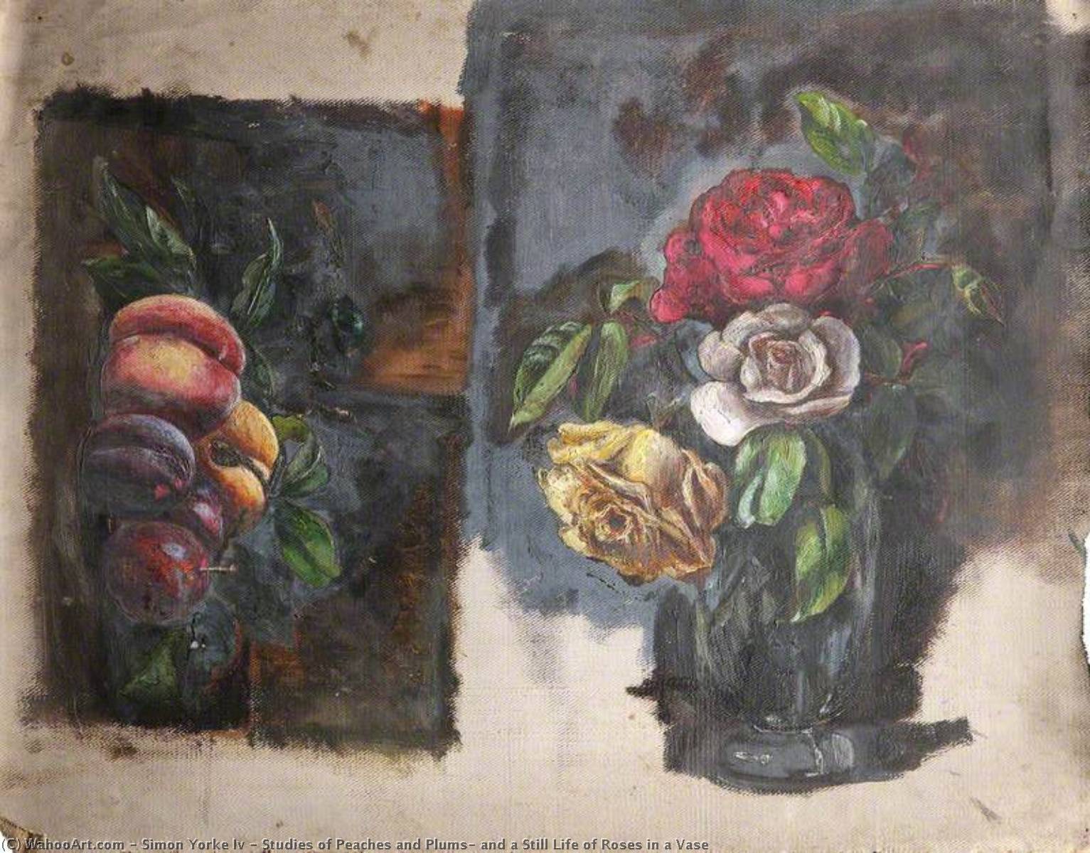 Studies Of Peaches And Plums, And A Still Life Of Roses In A Vase — Simon Yorke Iv