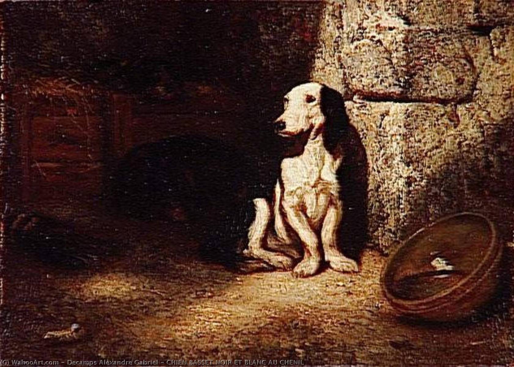 Chien Basset Noir Et Blanc Au Chenil — Alexandre Gabriel Decamps