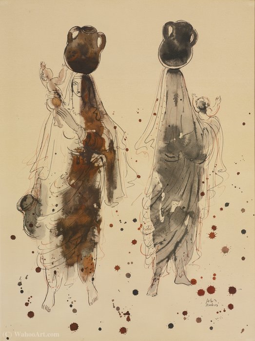 Visions Of Israel - Women With Jugs Of Water And Children — Reuven Rubin