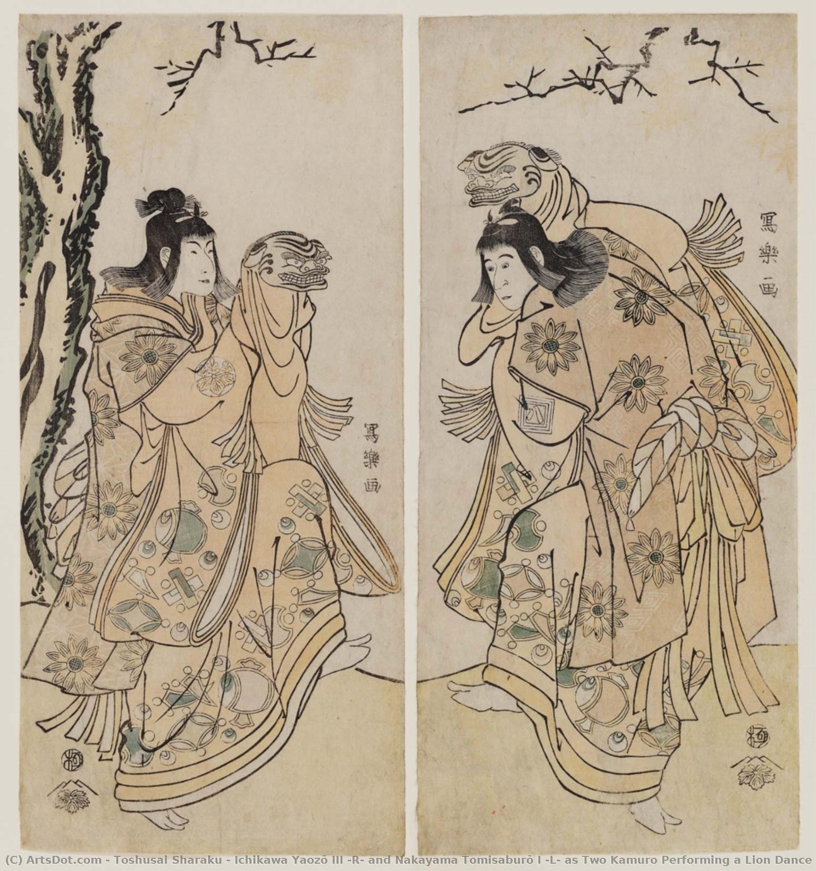Ichikawa Yaozō Iii (r) And Nakayama Tomisaburō I (l) As Two Kamuro Performing A Lion Dance — Toshusai Sharaku
