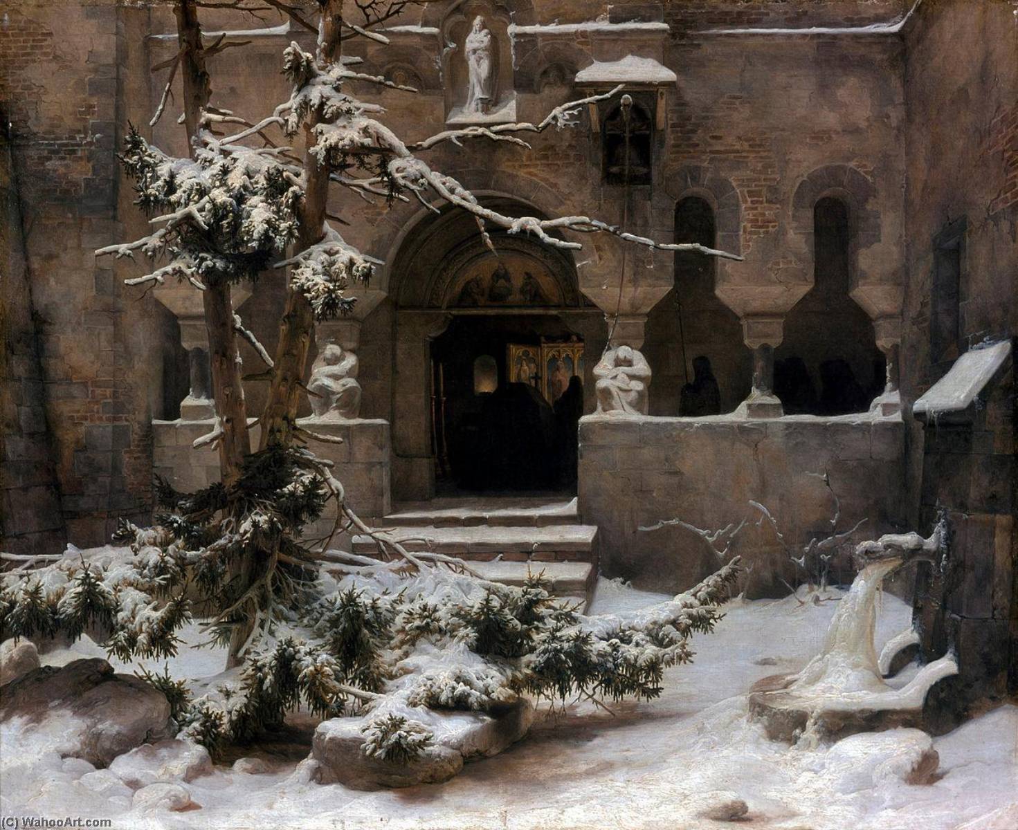 Klosterhof Im Schnee — Carl Friedrich Lessing