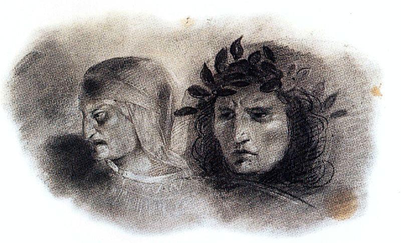 Estudio Para ''la Barca De Dante; Cabezas De Dante Y Virgilio — Eugène Delacroix