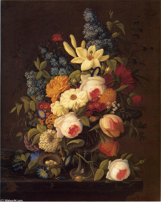 Floral Still Life With Nest Of Eggs — Severin Roesen