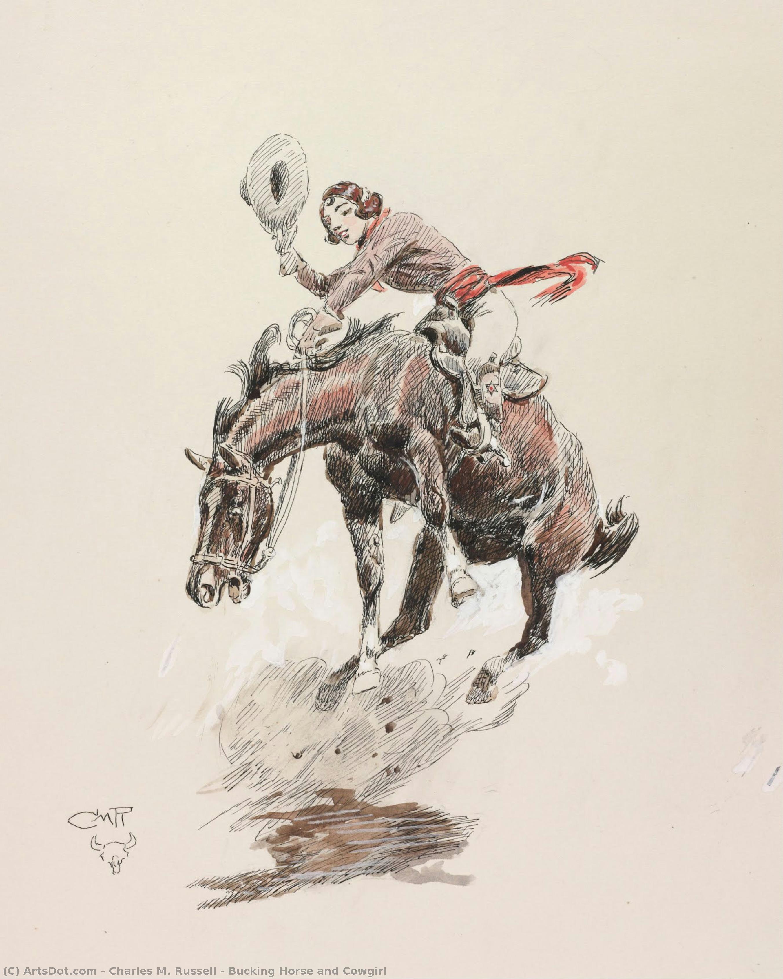 Caballo Encabritado Y Vaquera — Charles Marion Russell