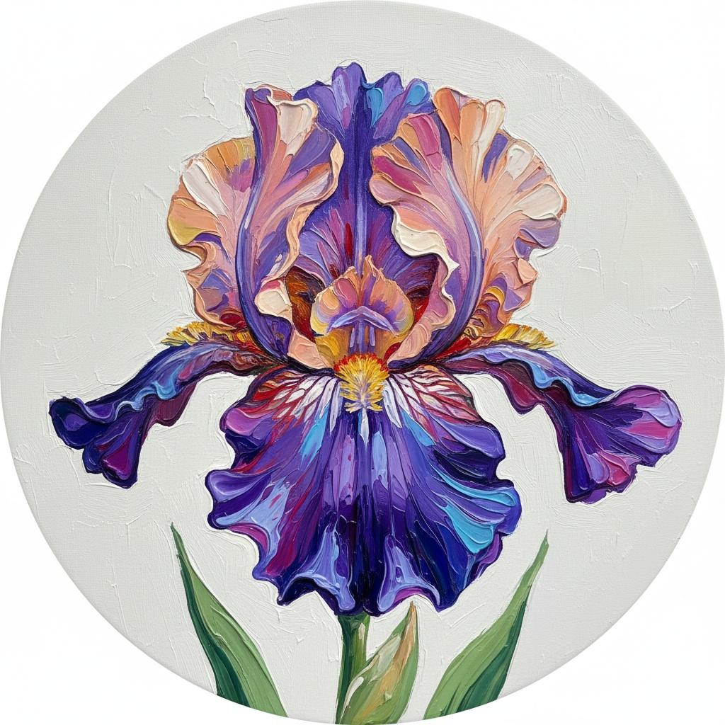 Strahlende Iris In Skulpturalem Relief: Ein Leuchtendes Tondo Aus Violett Und Gold — Christian Noiret