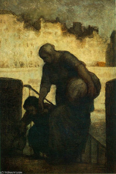 Laveuse Au Quai D'anjou, C. Oil On Wood Panel, — Honoré Daumier