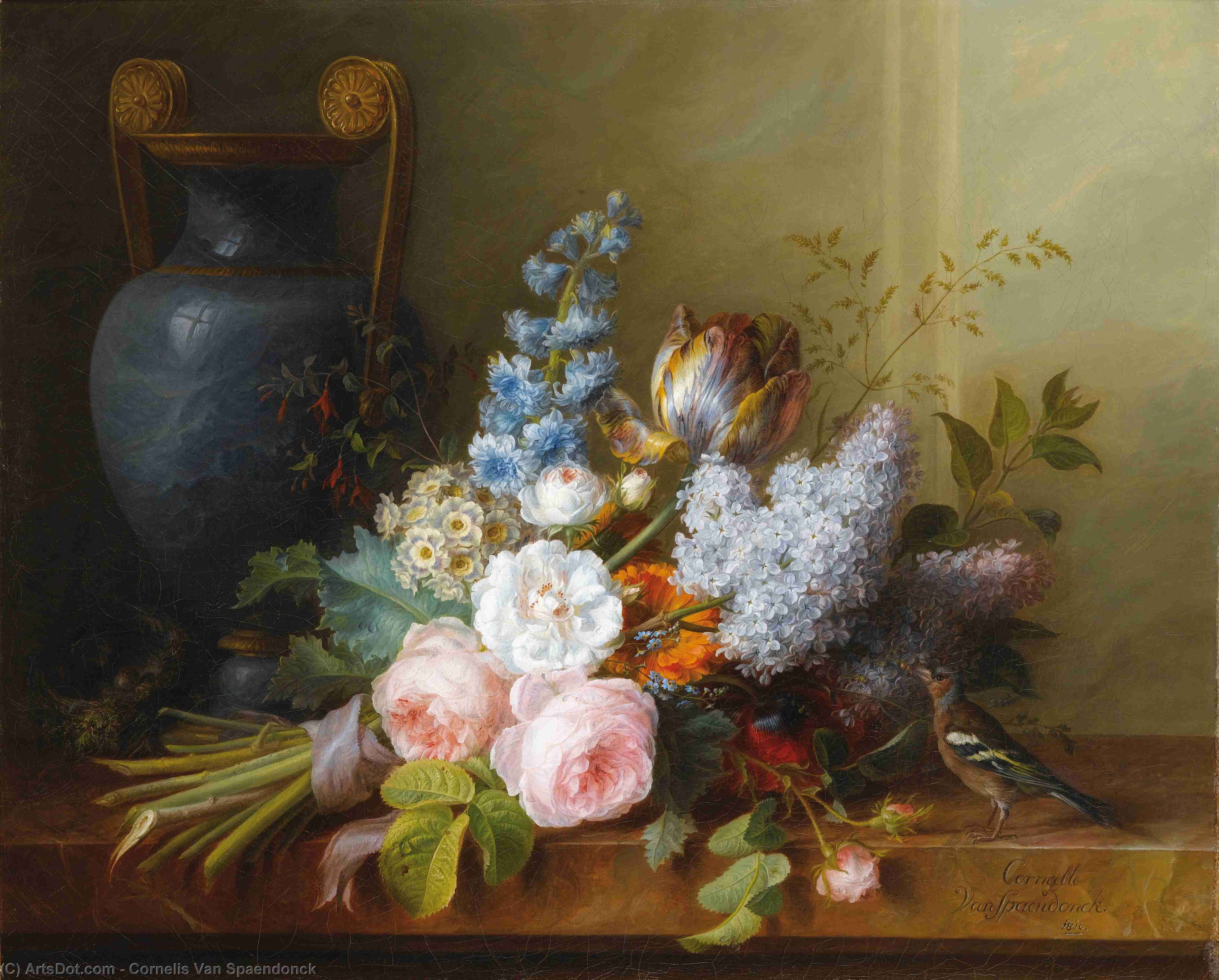 Flower Bunch With A Bird Nest — Cornelis Van Spaendonck