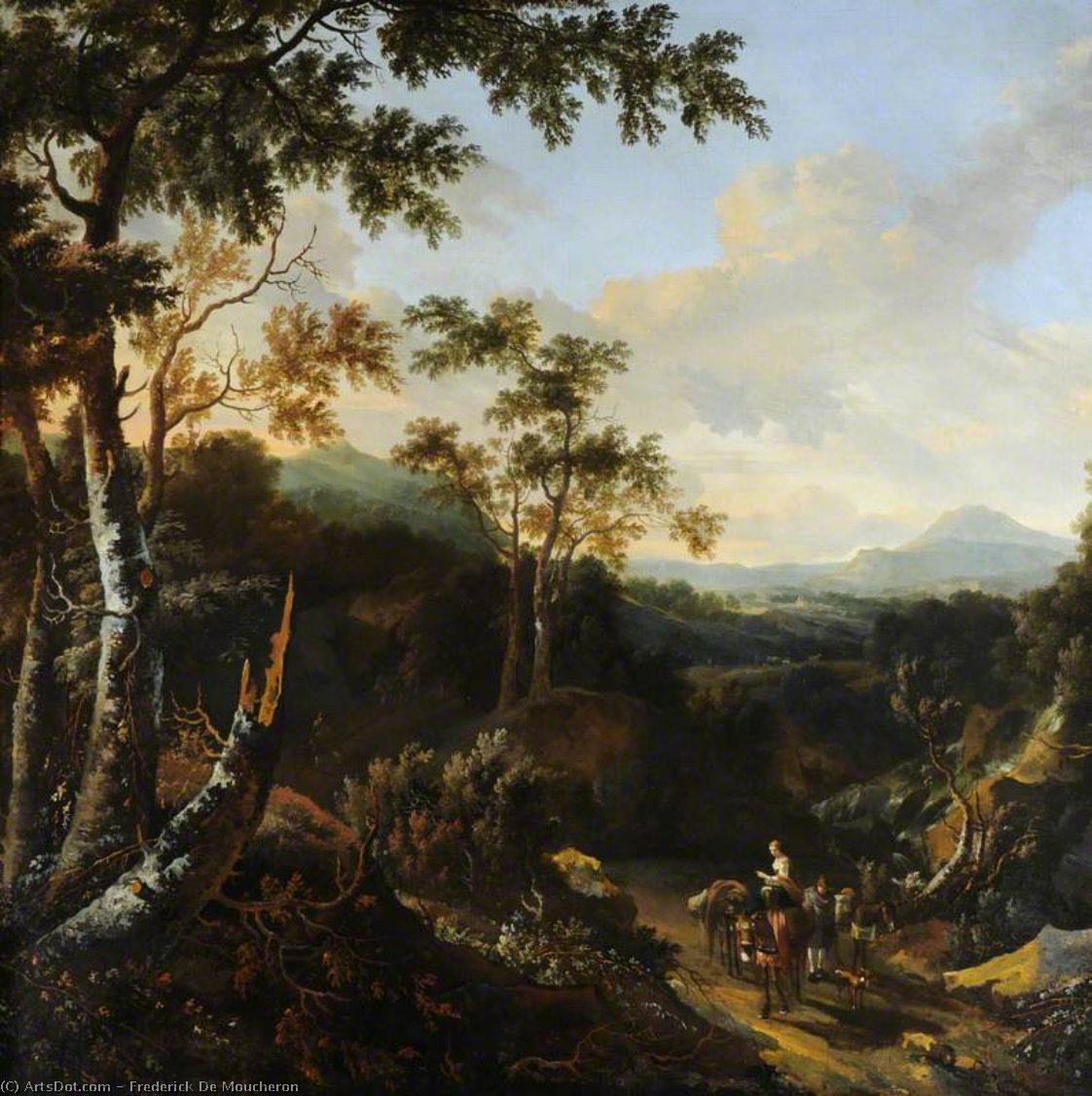 A Wooded Landscape With Peasants And Donkeys On A Path — Frederick De Moucheron