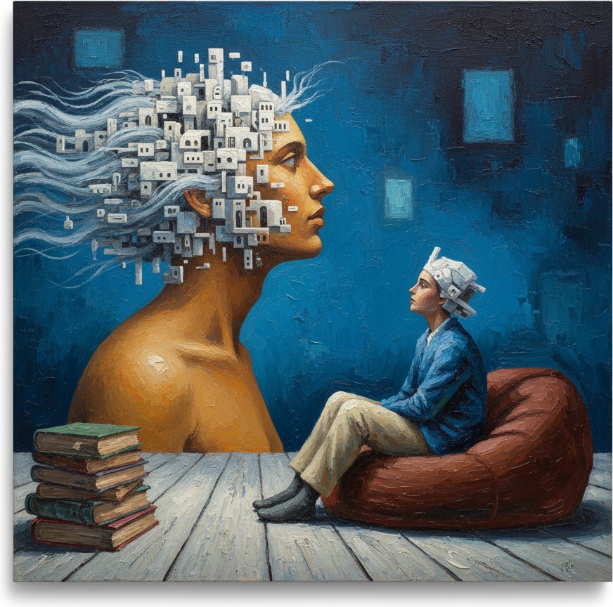 Monolith Of Memory: An Architectural Dream In Prussian Blue And Gold — Laurent Baudry