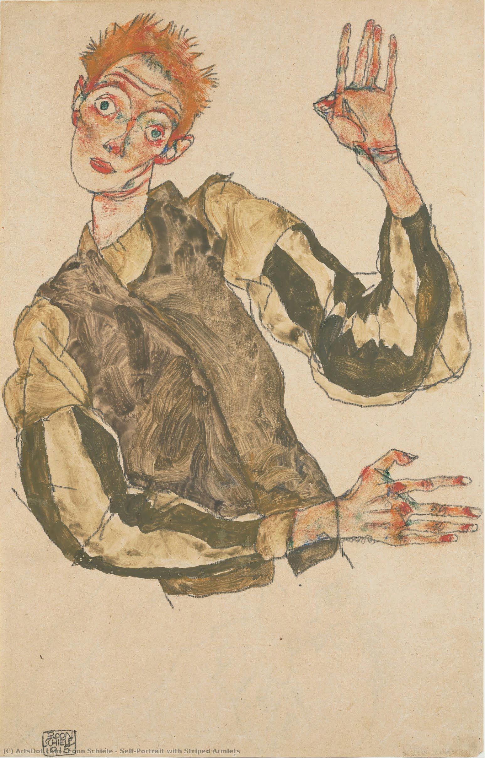 Self-portrait With Striped Armlets — Шиле