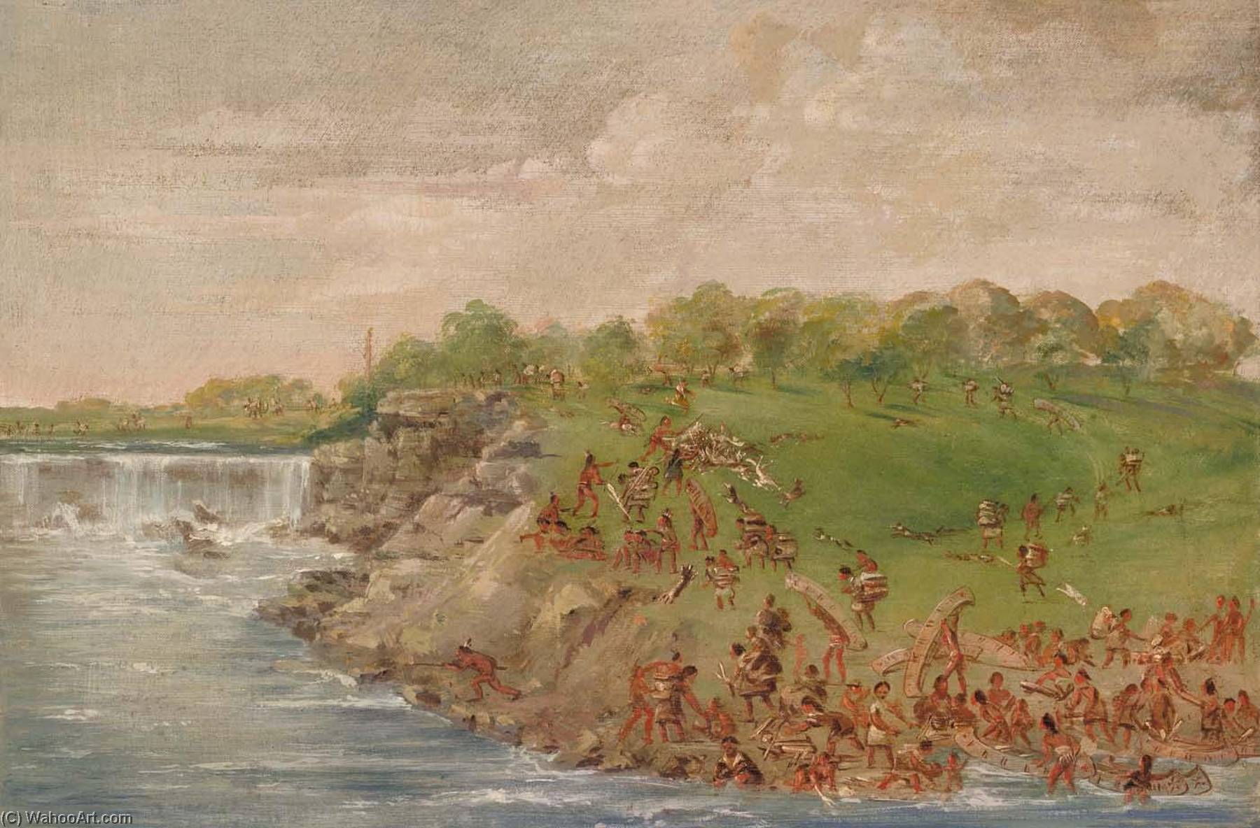 Ojibwa Portaging Around The Falls Of St. Anthony — George Catlin
