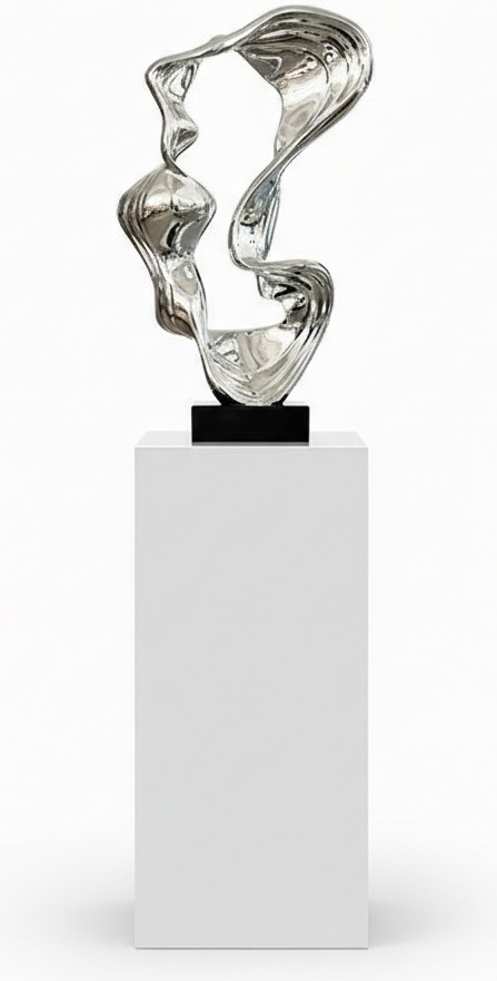 Elegant Silver Sculpture – White Marble Pedestal - Modern Art Deco Decorative Sculpture For Living Room Bedroom Hotel Display - Resin Sculpture Base 39x35x151cm