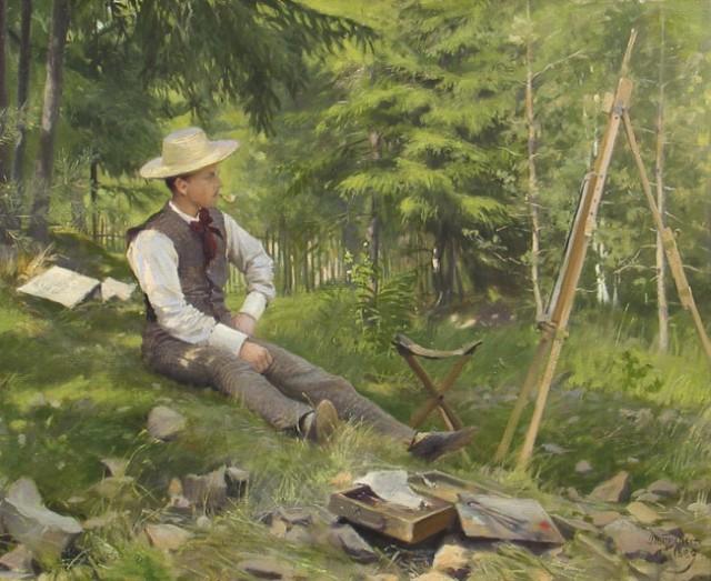 The Artist Painting En Plein Air — Paul Gustave Fischer