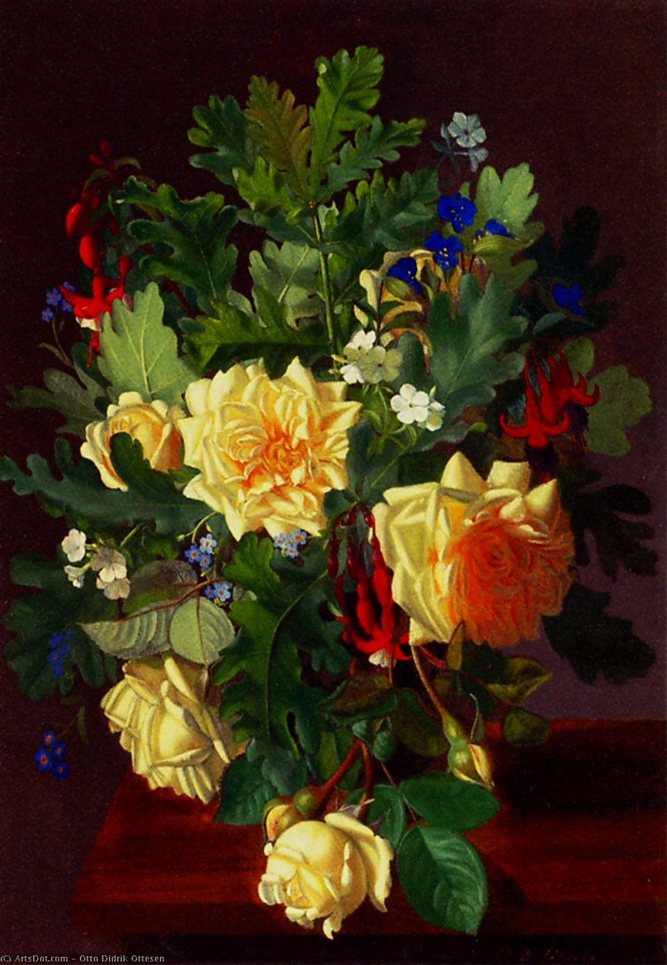 A Still Life With Yellow Roses And Freesia — オット・ディドリク・オッテセン