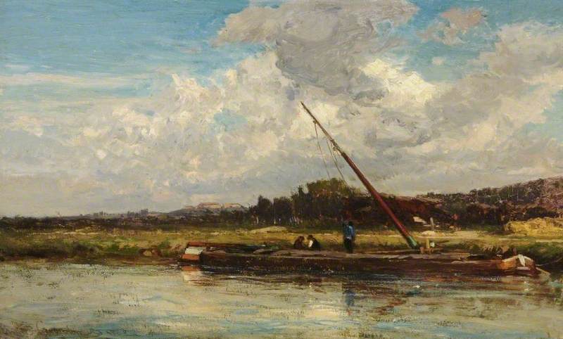 River Scene With Barges — Emile Charles Lambinet