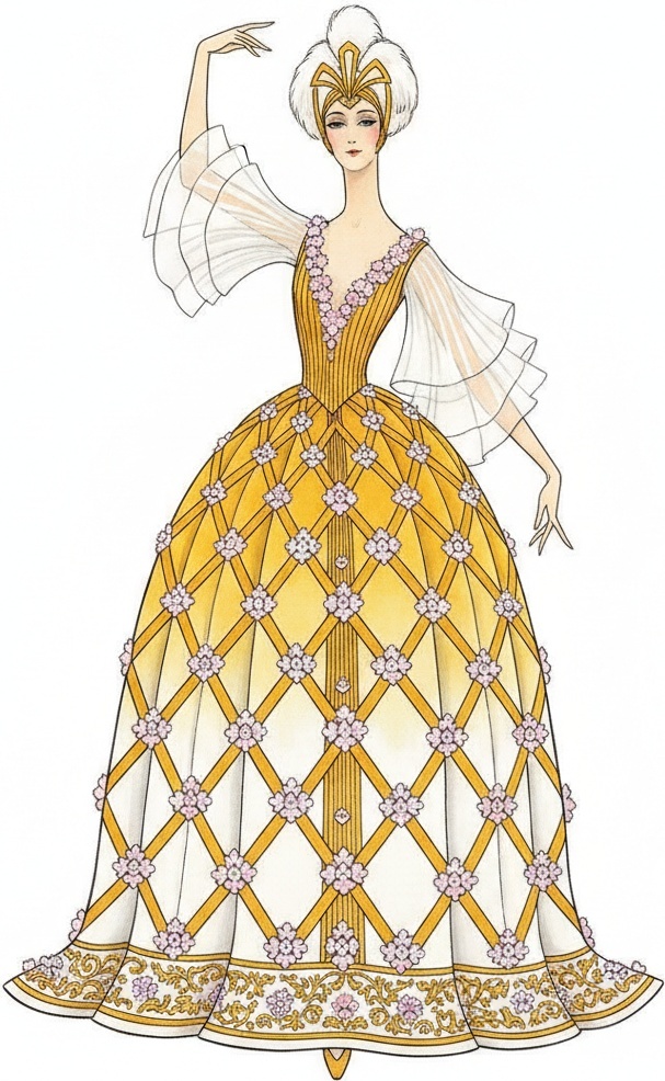 Vergoldetes Gitterkleid In Gold Und Lavendel — Valentin Laurent De Courcey