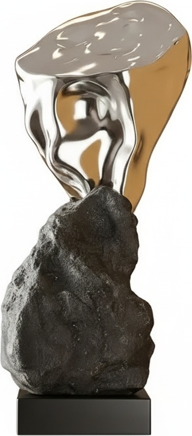 Silver Flow Sculpture On Stone Base - Modern Abstract Art