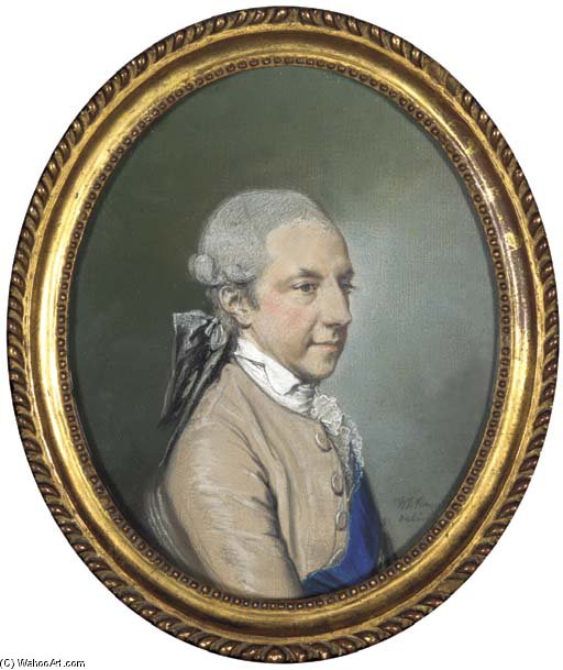 Portrait Of A Gentleman, Half-length, In A Brown Coat With Blue Waistcoat — Hugh Douglas Hamilton