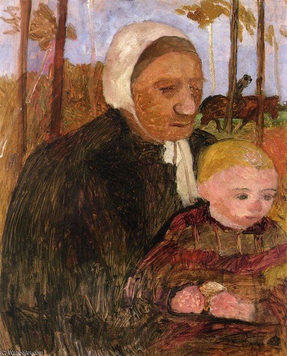 Farmwoman With Child, Rider In The Background — Paula Modersohn-becker