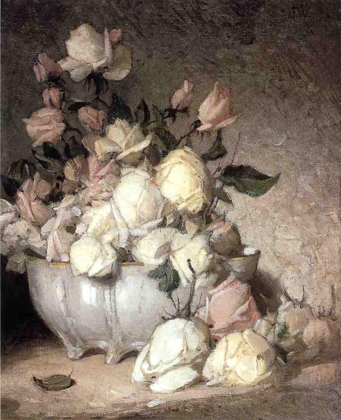 Roses In A Porcelain Bowl — John Ferguson Weir