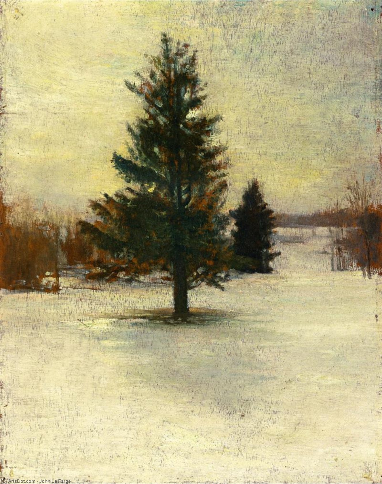 Snow, Sketch: Hillside With Cedars, Evening — Джон Ла Фарж