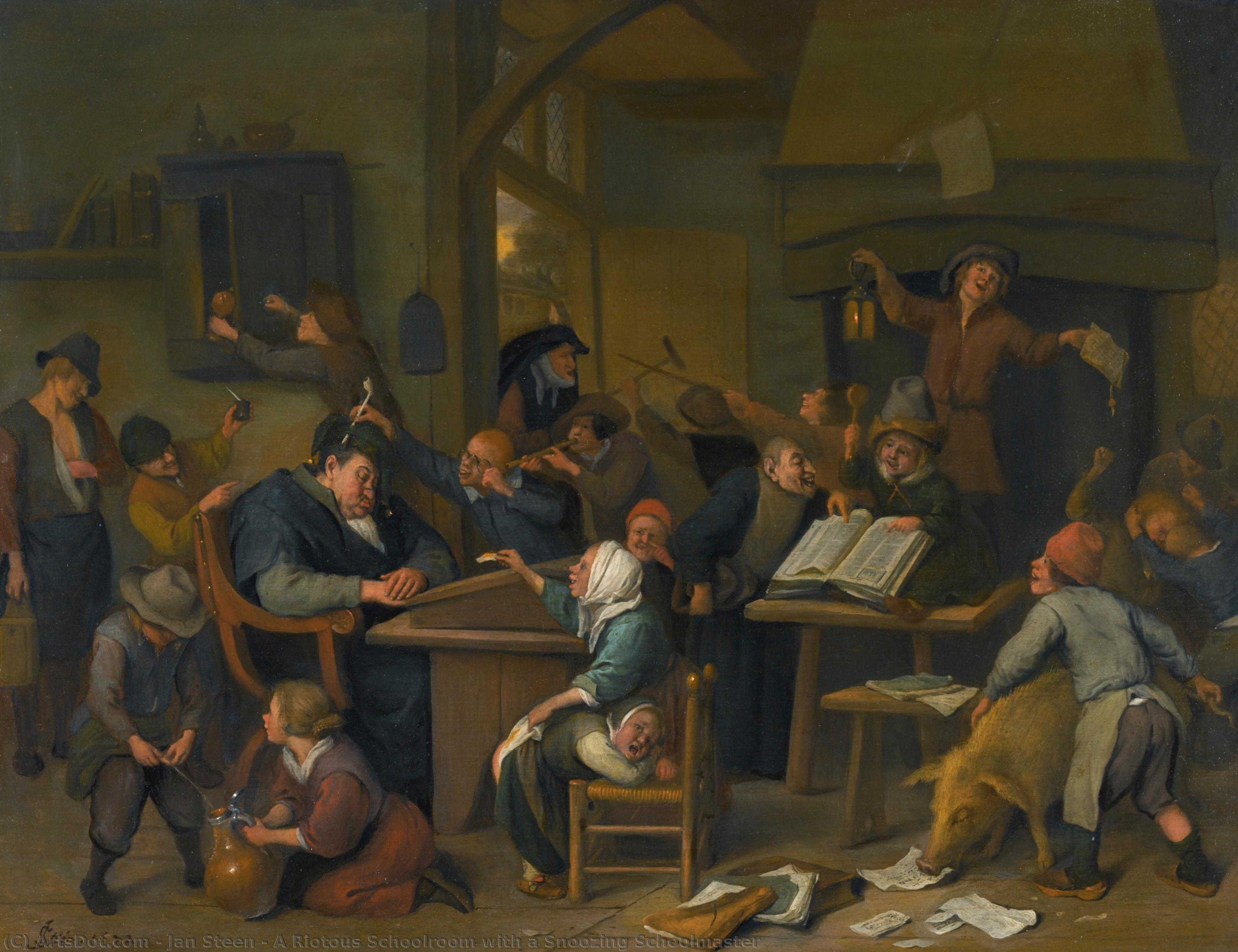 A Riotous Schoolroom With A Snoozing Schoolmaster — Jan Havickszoon Steen