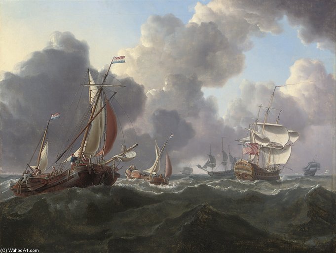 English Warships And Dutch Hoys In A Stiff North Sea Breeze — Charles Martin Powell