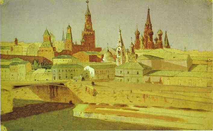 View Of The Moskvoretsky Bridge, The Kremlin And The Pokrovsky Cathedral — Arkhip Ivanovich Kuindzhi