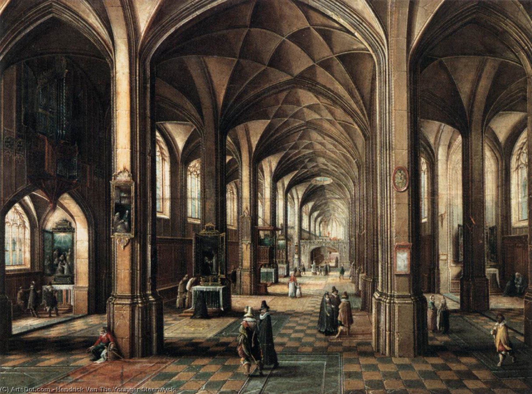 Interior Of A Church With A Family In The Foreground — Hendrik Van Steenwijck Der Jüngere