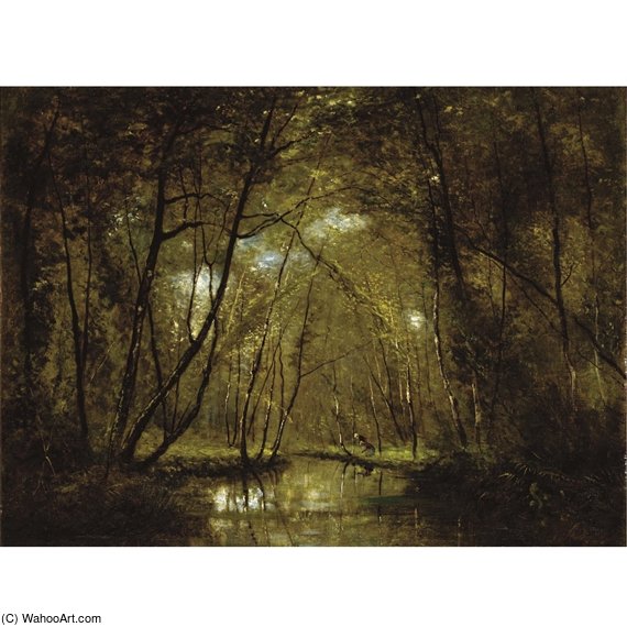 Wooded Riverscape With Figures — César De Cock