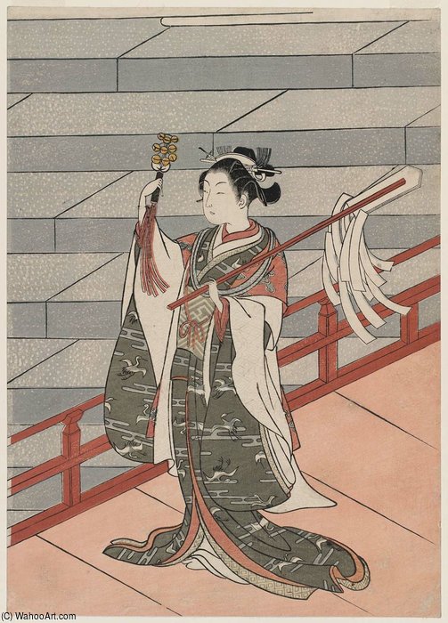 Shinto Priestess (miko) Dancing At A Shrine — Suzuki Harunobu