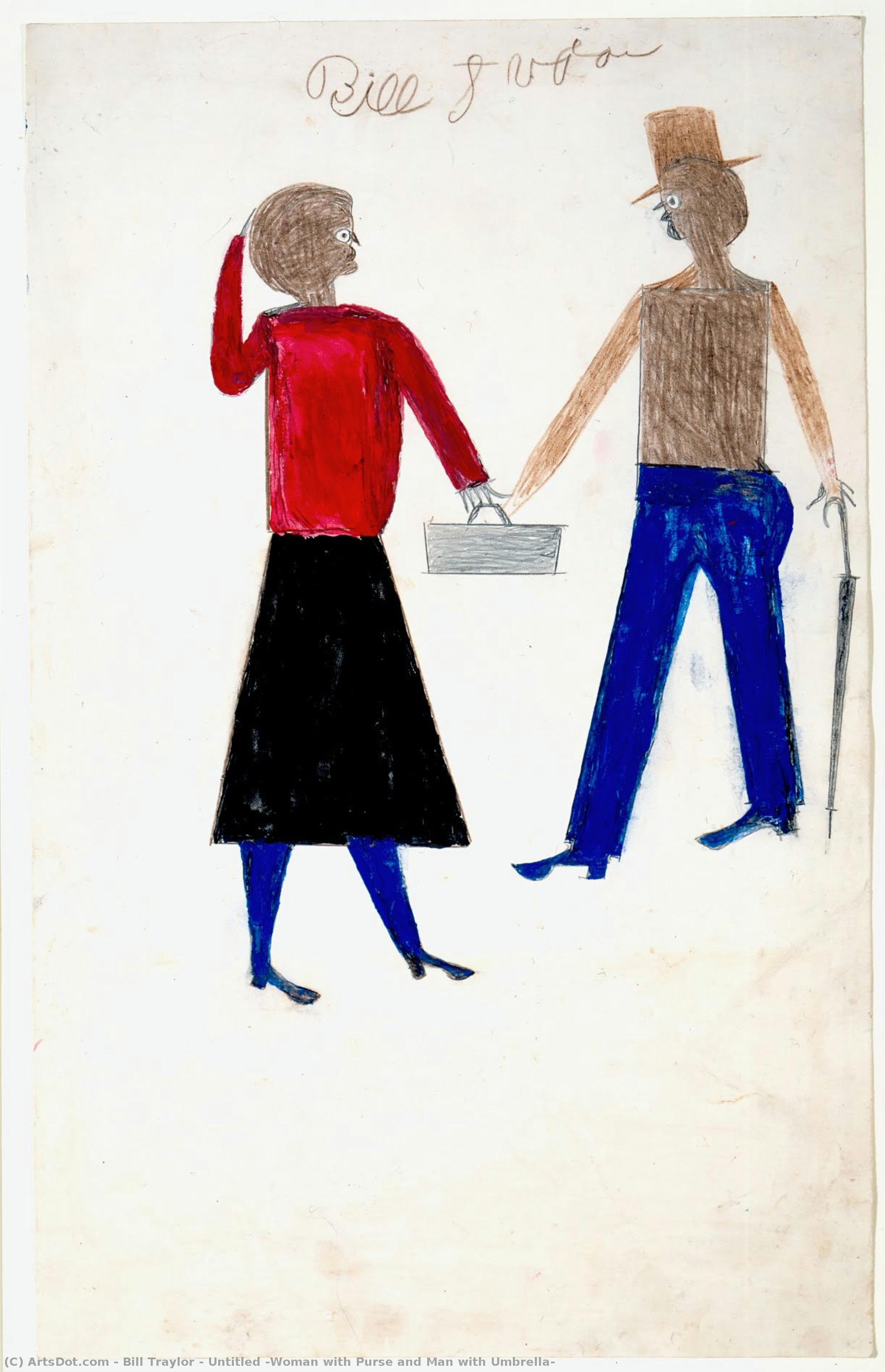 Untitled [woman With Purse And Man With Umbrella] — Bill Traylor