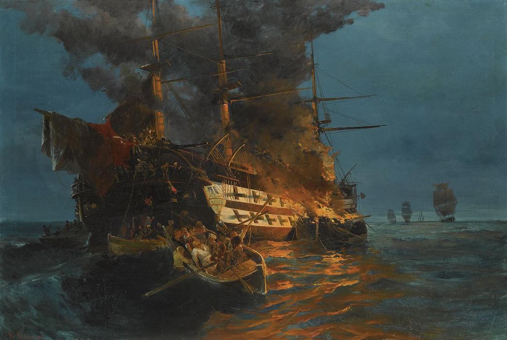 The Burning Of A Turkish Frigate — Konstantinos Volanakis