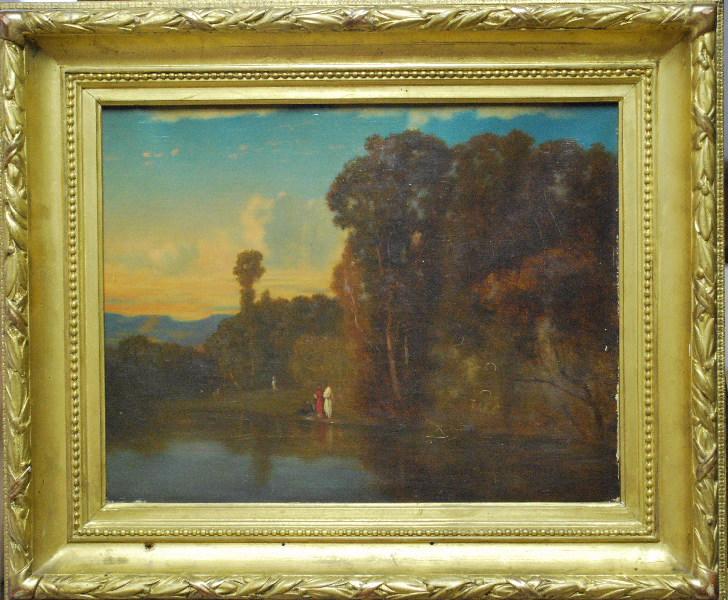 Bois D'automne Avec Personnages Au Bord De L'eau — Guignet Adrien