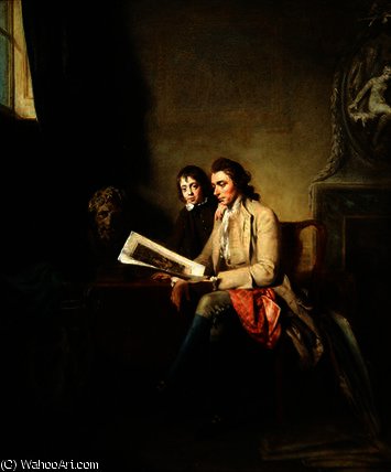 Portrait Of A Man And A Boy Looking At Prints — John Hamilton Mortimer