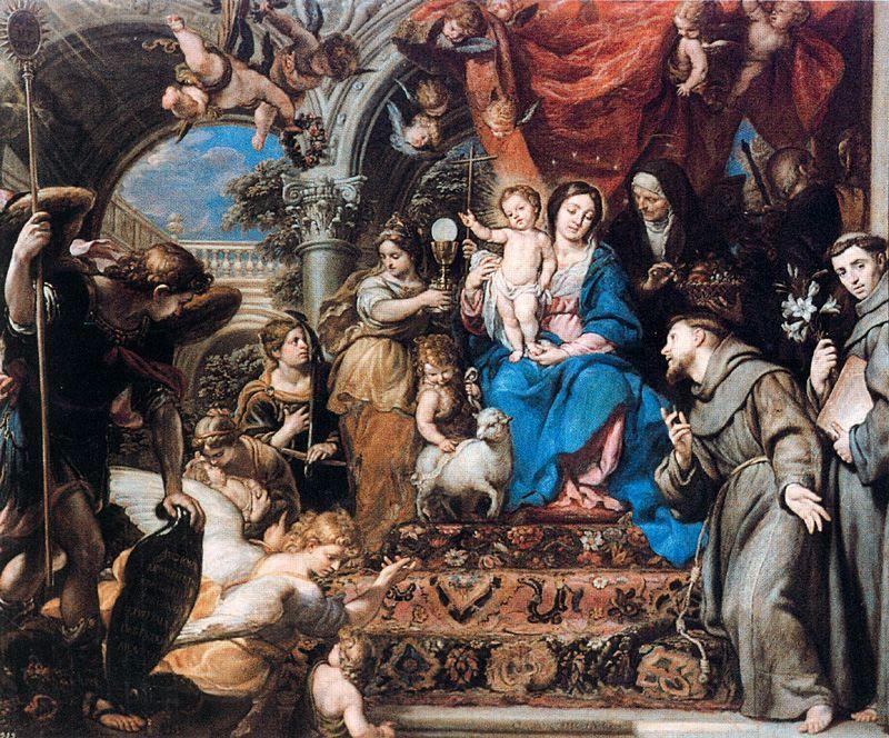 La Virgen Y El Niño Entre Las Virtudes Teologales Y Santos — Claudio Coello