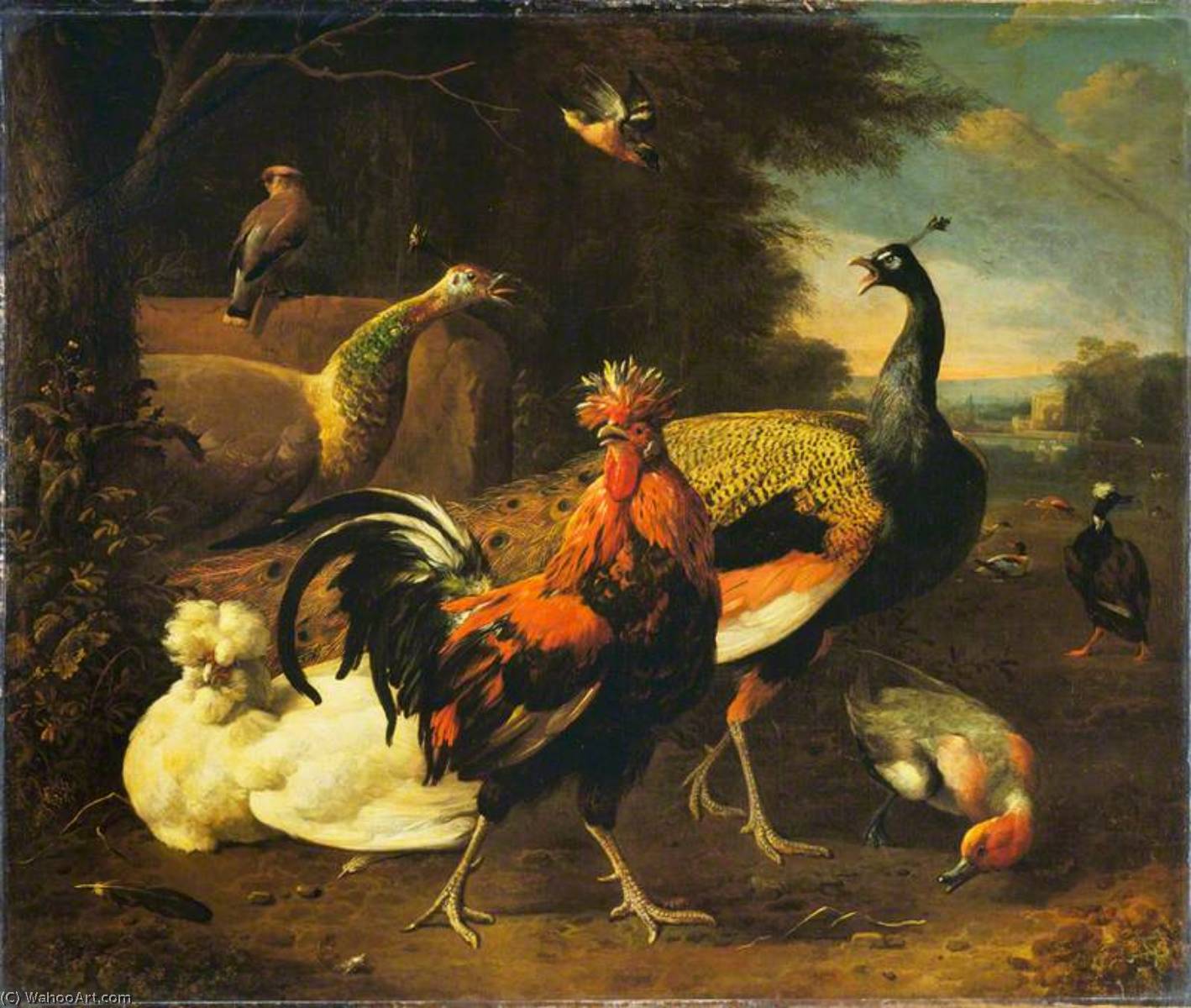 A Cockerel With Other Birds — Melchior De Hondecoetter