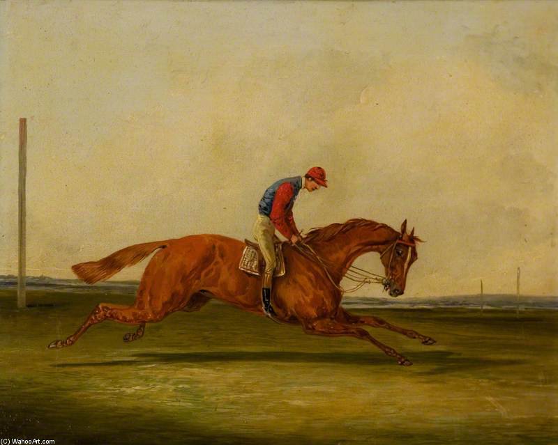 A Chestnut Racing With A Jockey Up, With Red Colours — Henry Thomas Alken